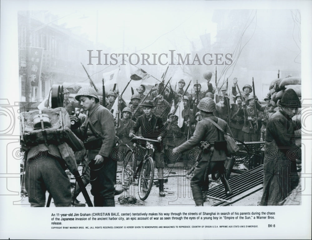 1987 Press Photo Actor Christian Bale Starring In War Film &quot;Empire Of The Sun&quot; - Historic Images