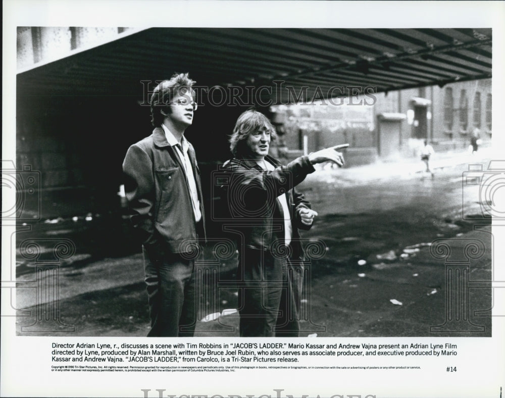 1990 Press Photo Tim Robbins Adrian Lyne Director &quot;Jacob&#39;s Ladder&quot; - Historic Images