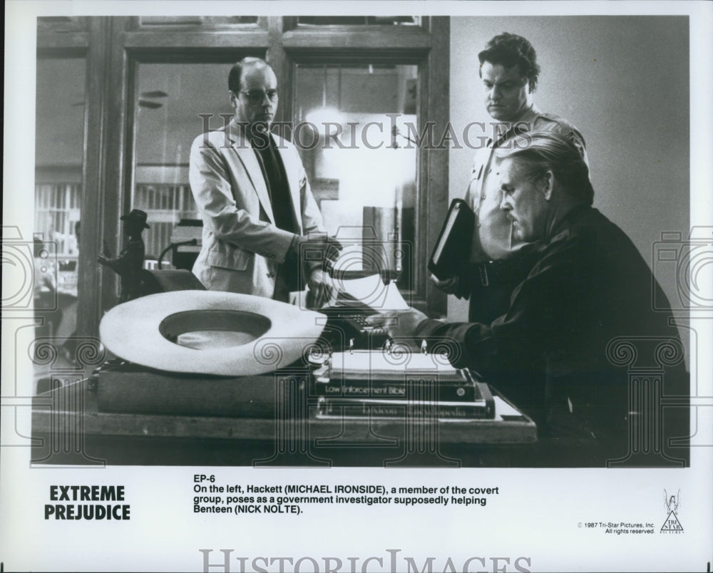 1987 Press Photo Michael Ironside & Nick Nolte in "Extreme Prejudice" - Historic Images