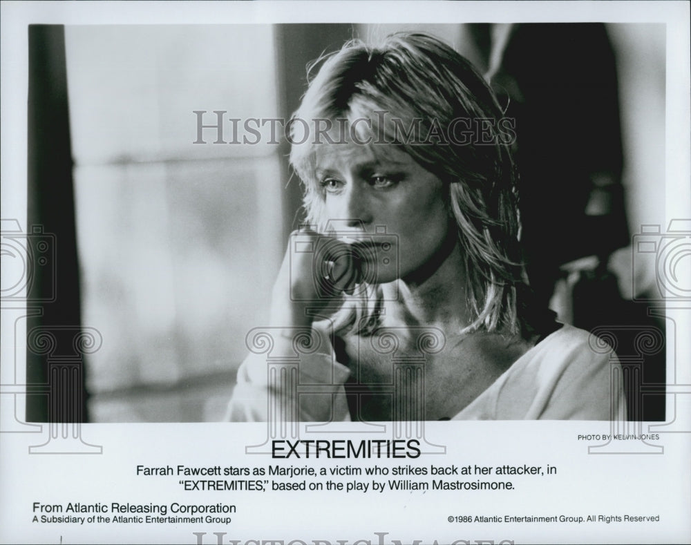 1986 Press Photo Actress Farrah Fawcett in &quot;Extremities&quot; Film - Historic Images