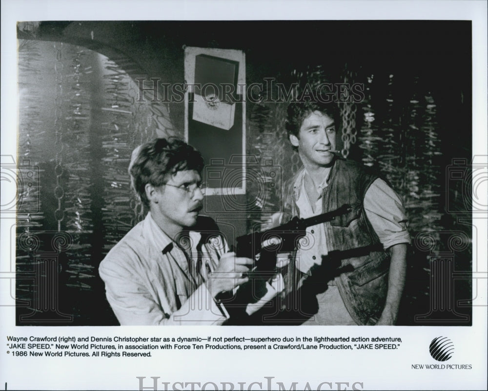 1986 Press Photo Wayne Crawford and Dennis Christopher in "Jake Speed" - Historic Images