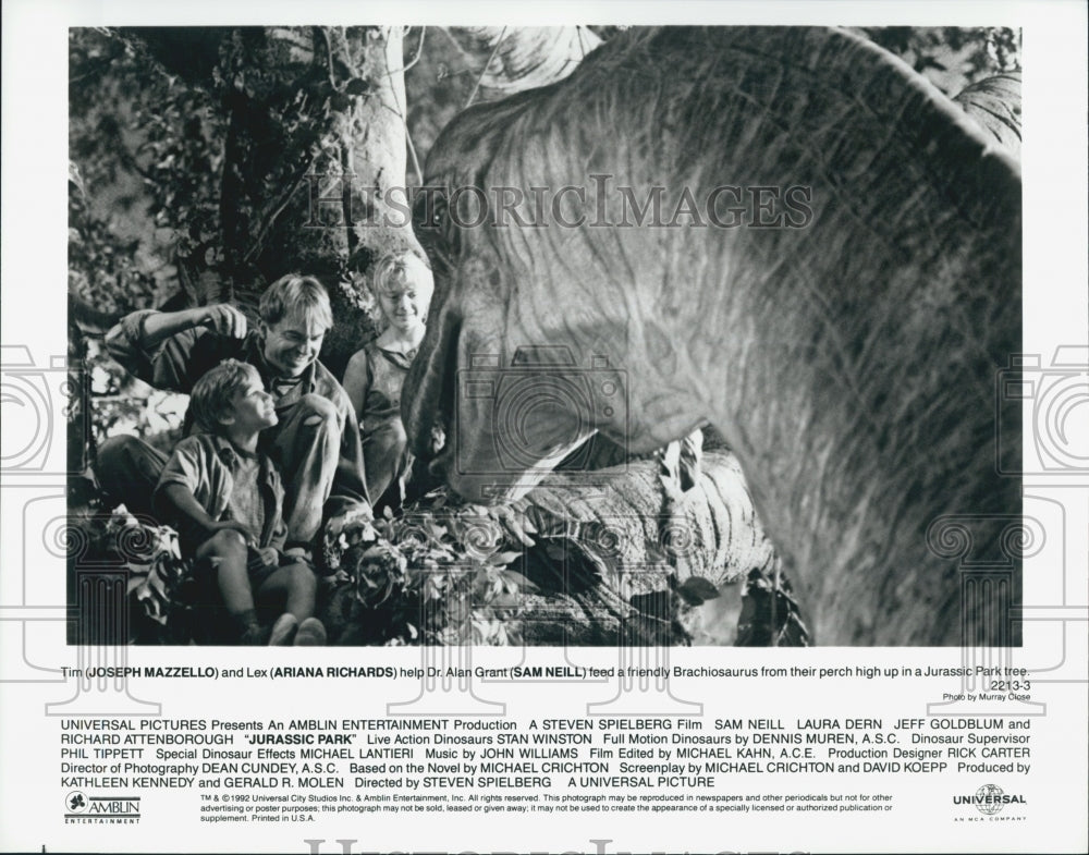 1992 Press Photo J. Mazzello, A. Richards, Sam Neill "Jurassic Park" - Historic Images
