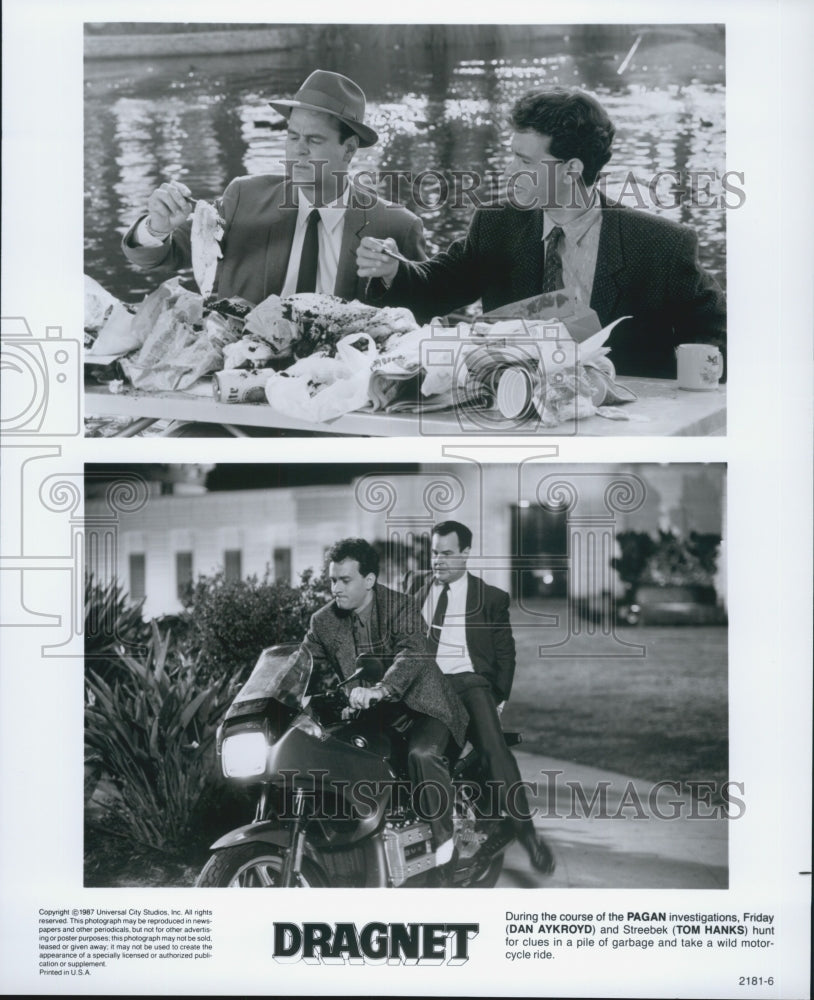 1987 Press Photo Actors Dan Aykroyd And Tom Hanks Starring In Film "Dragnet" - Historic Images