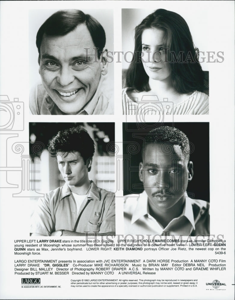 1992 Press Photo "Dr Giggles" Larry Drake,Marie Combs,Glenn Quinn,K Diamond - Historic Images