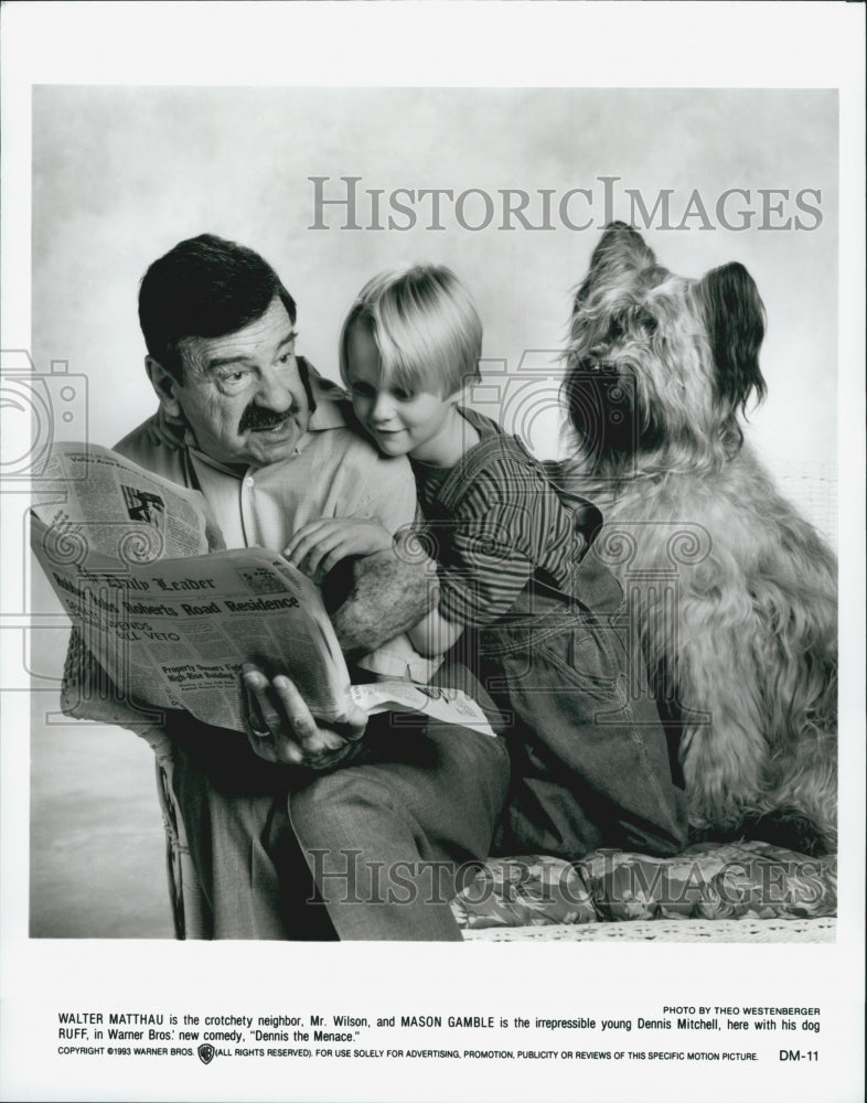 1993 Press Photo  &quot;Dennis The Menace&quot; Mason Gamble &amp; Walter Matthau - Historic Images