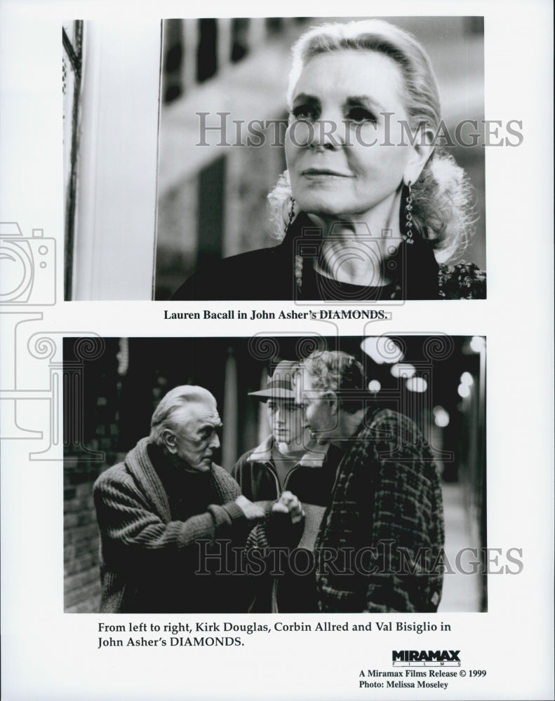 1999 Press Photo Lauren Bacall, Kirk Douglas and Corbin Allred in &quot;Diamonds&quot; - Historic Images