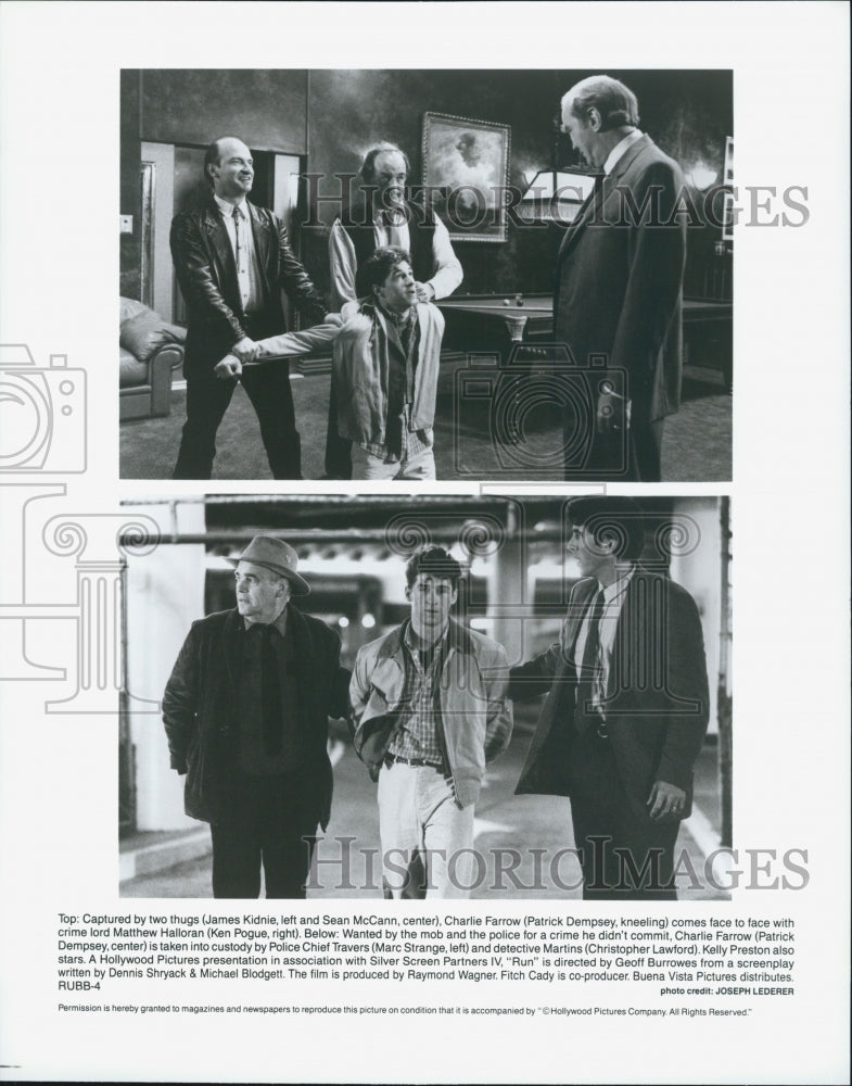 1991 Press Photo James Kidnie, Sean McCann, Patrick Dempsey & Ken Pogue in "Run" - Historic Images