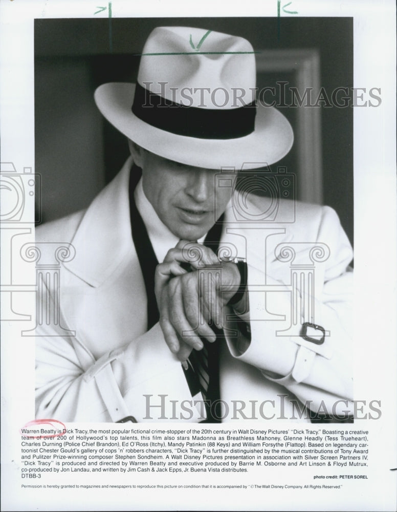 1990 Press Photo Warren Beatty in "Dick Tracy" by Walt Disney - Historic Images