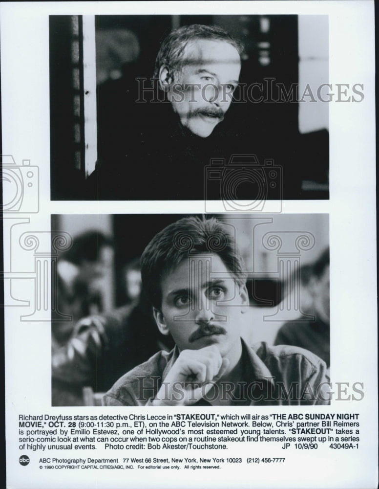 1990 Press Photo Actors Richard Dreyfuss And Emilio Estevez In Film "Stakeout" - Historic Images