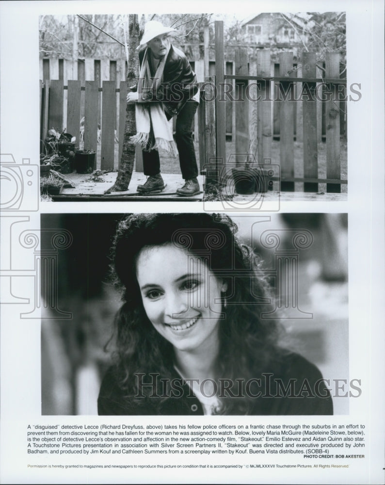 1987 Press Photo Richard Dreyfuss and Madeleine Stowe in &quot;Stakeout&quot; - DFPG14303 - Historic Images