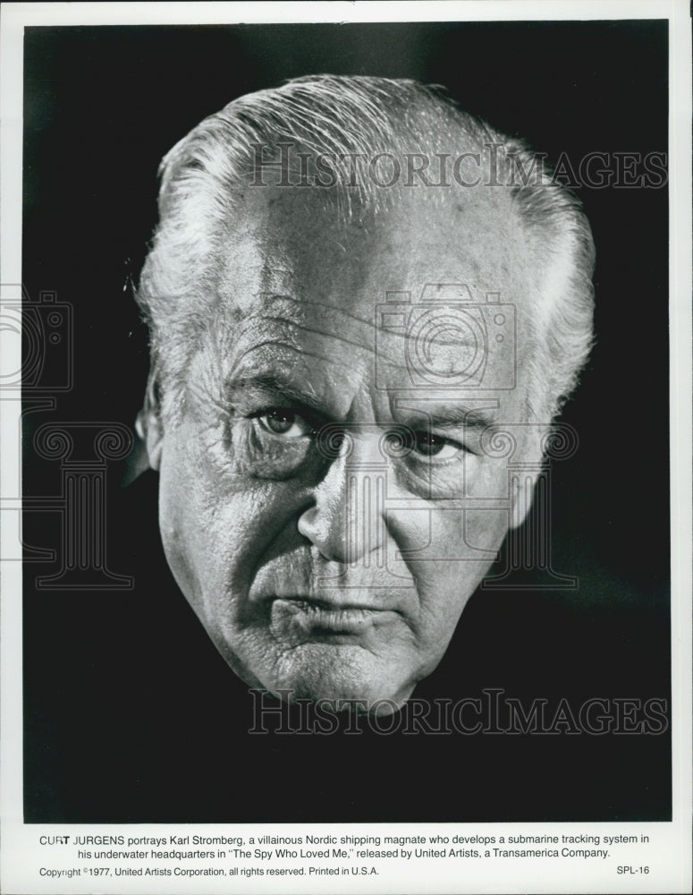 1977 Press Photo Actor Curt Jurgens Starring In Film &quot;The Spy Who Loved Me&quot; - Historic Images