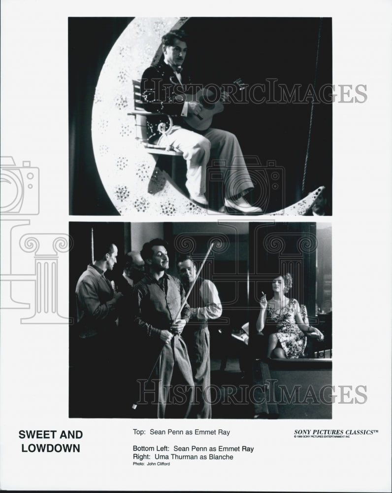 1999 Press Photo Sean Penn and Uma Thurman in "Sweet and Lowdown" - Historic Images