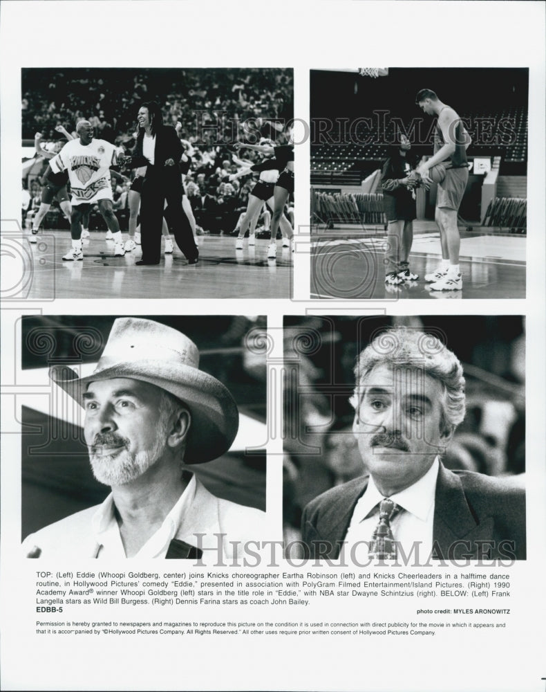 1996 Press Photo Whoopi Goldberg, Frank Langella, Dennis Farina in "Eddie" - Historic Images