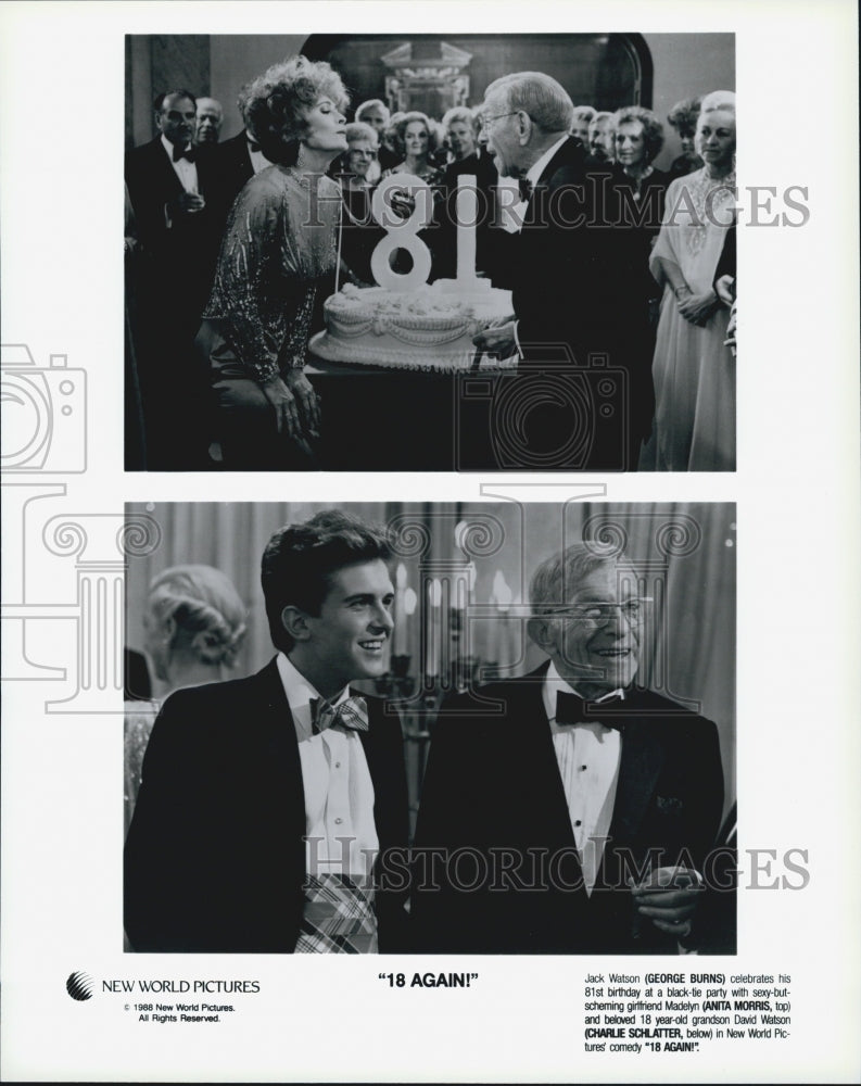 1988 Press Photo "18 Again" George Burns,Anita Morris,Charlie Schlatter - Historic Images