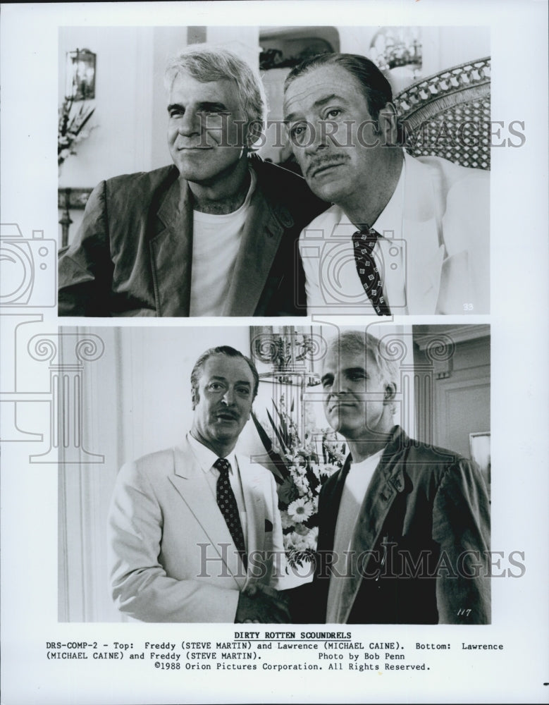 1988 Press Photo Steve Martin and Michael Caine in &quot;Dirty Rotten Scoundrels&quot; - Historic Images