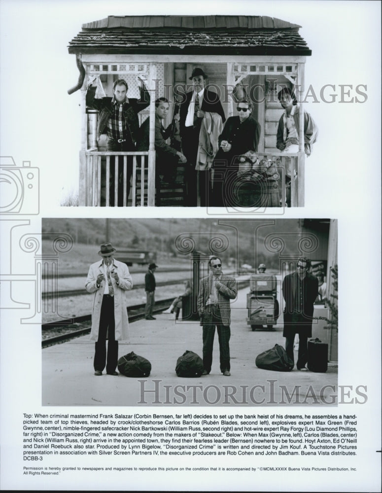1989 Press Photo Corbin Bernsen Ruben Blades and Fred Gwynne in "Stakeout" - Historic Images