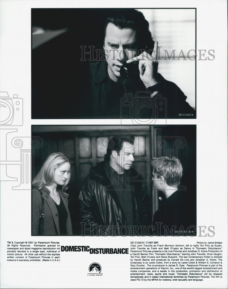 2001 Press Photo John Travolta, Teri Polo, Matt O'Leary "Domestic Disturbance" - Historic Images