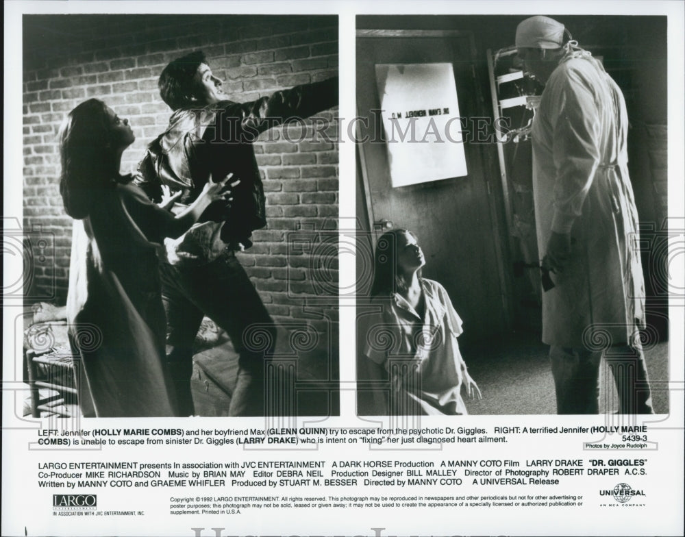 1992 Press Photo Actors Starring In Film "Dr Giggles" Glenn Quinn, Larry Drake - Historic Images