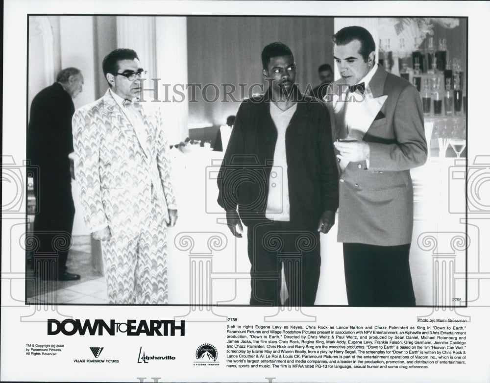 2000 Press Photo Eugene Levy Chris Rock Chazz Palminteri Star In Down To Earth - Historic Images