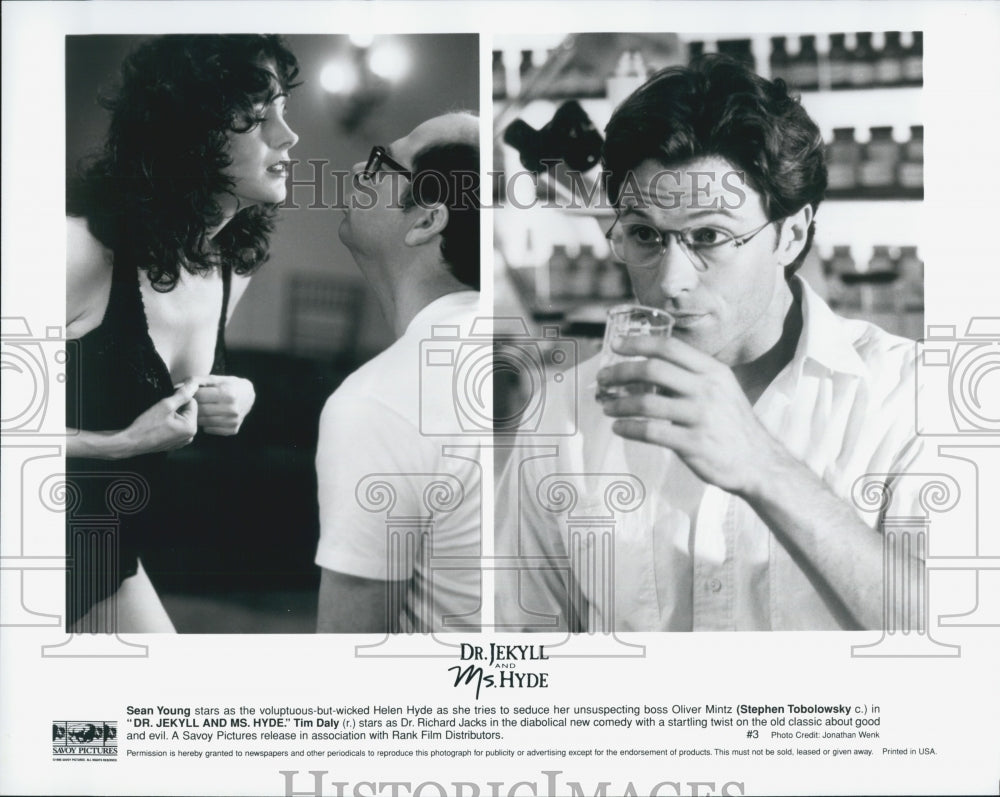 1995 Press Photo Actors Sean Young, Stephen Tobolowsky And Tim Daly Starring - Historic Images