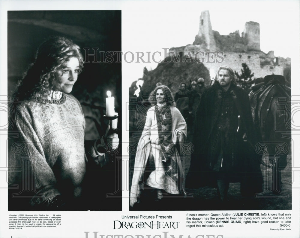 1996 Press Photo Actors Julie Christie And Dennis Quaid Star In "DragonHeart" - Historic Images