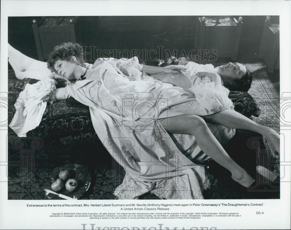 1983 Press Photo &quot;The Draughtsman&#39;s Contract&quot; Janet Suzman, Anthony Higgins - Historic Images