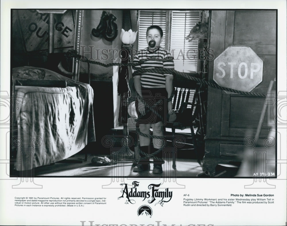 1991 Press Photo Actor Pugsley Starring In Comedy Film &quot;The Addams Family&quot; - Historic Images