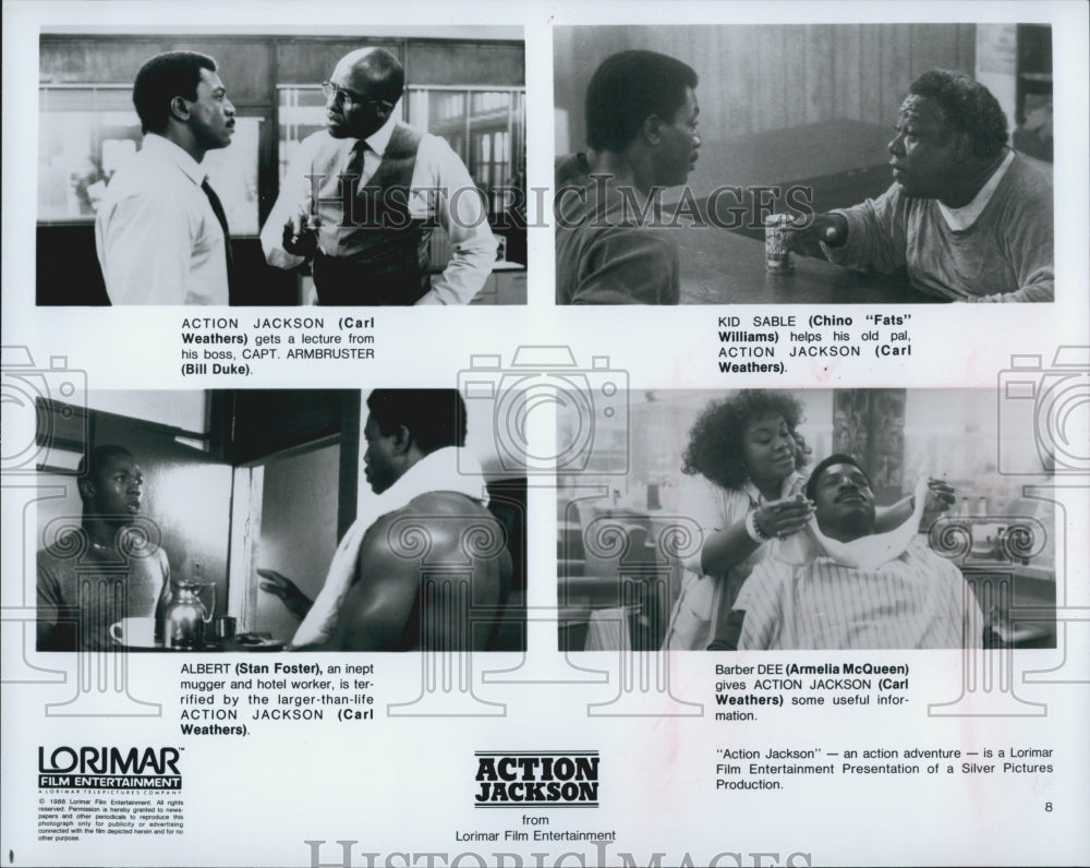 1988 Press Photo &quot;Action Jackson&quot; Stan Foster,Carl Weathers,A McQueen,B Duke - Historic Images