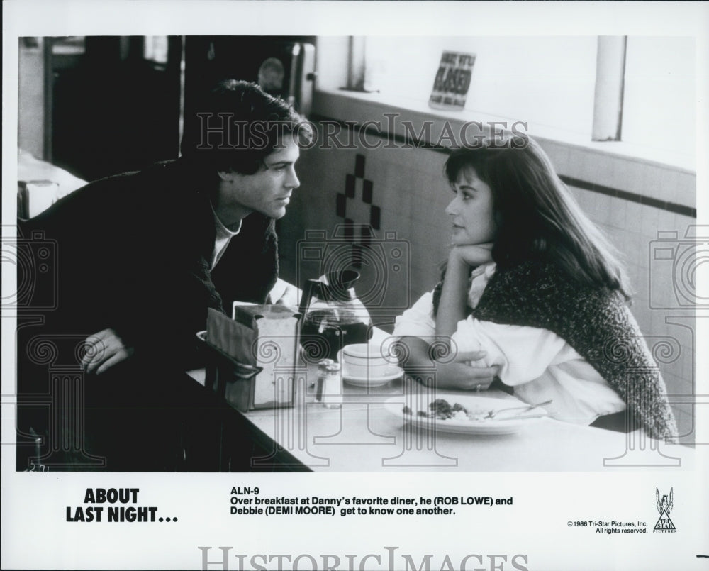 1986 Press Photo "About Last Night" Demi Moore, Rob Lowe - DFPG16723 - Historic Images