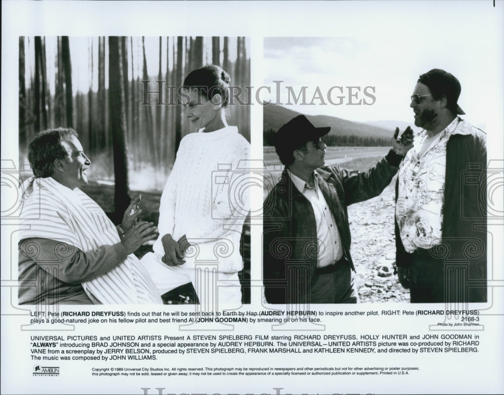 1989 Press Photo &quot;Always&quot; Actor Richard Dreyfuss Audrey Hepburn - Historic Images