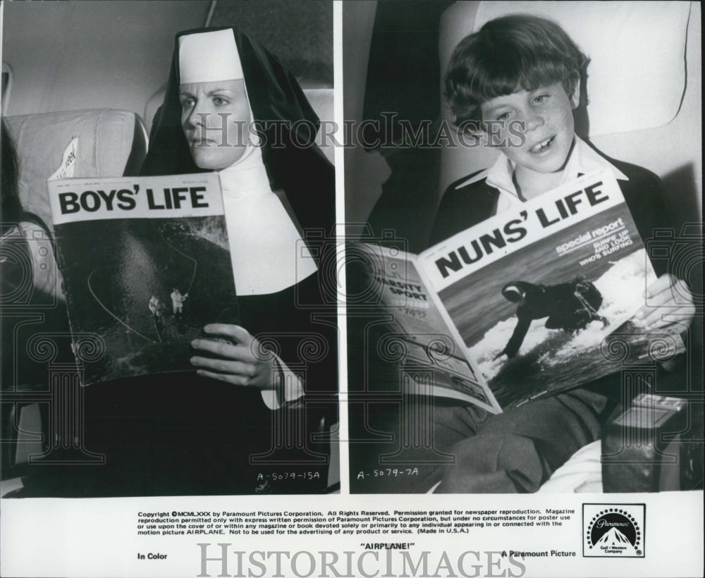 1980 Press Photo Actress Maureen McGovern, Rossie Harris in &quot;Airplane!&quot; Film - Historic Images