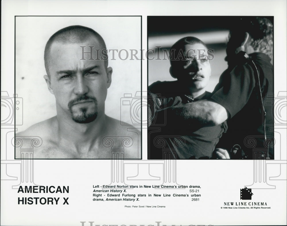 1998 Press Photo Actor Edward Norton, Edward Furlong in "American History X" - Historic Images