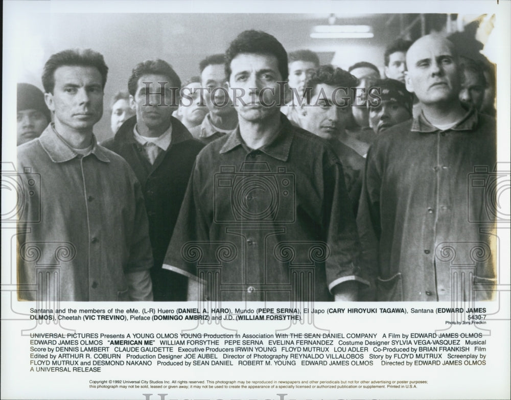 1992 Press Photo Daniel A. Haro, Pepe Serna, William Forsythe in "American Me" - Historic Images