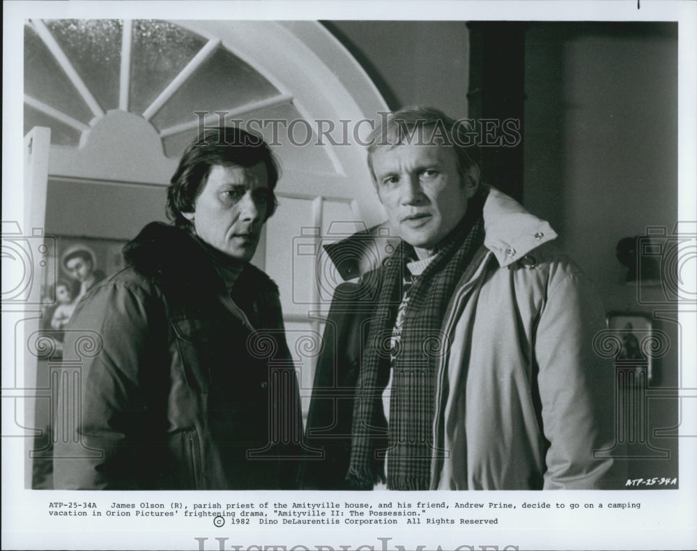 1982 Press Photo Actor James Olson, Andrew Prine &quot;Amityville II: Posession&quot; Film - Historic Images