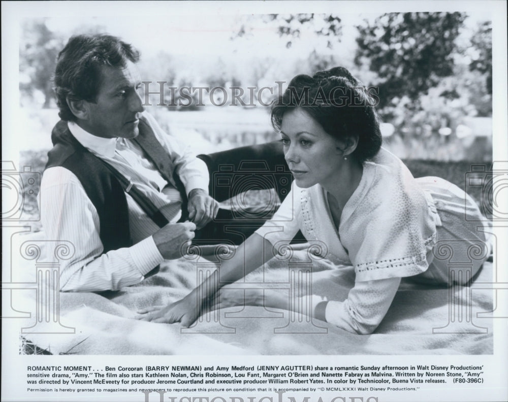1981 Press Photo Actors Barry Newman And Jenny Agutter In Disney Film "Amy" - Historic Images