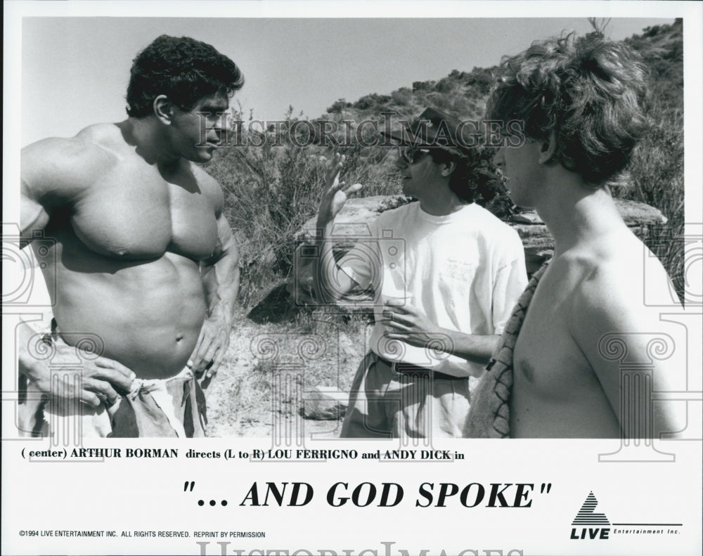 1994 Press Photo &quot;And God Spoke&quot; Arthur Borman directs Lou Ferrigno &amp; Andy Dick - Historic Images