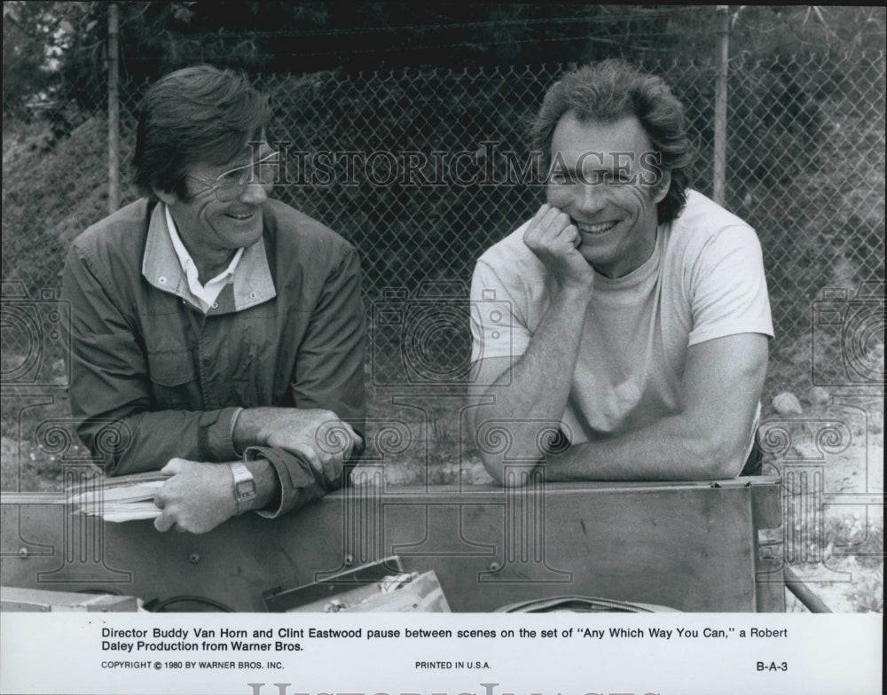 1980 Press Photo Clint Eastwood And Buddy Van Horn In "Any Which Way You Can" - Historic Images