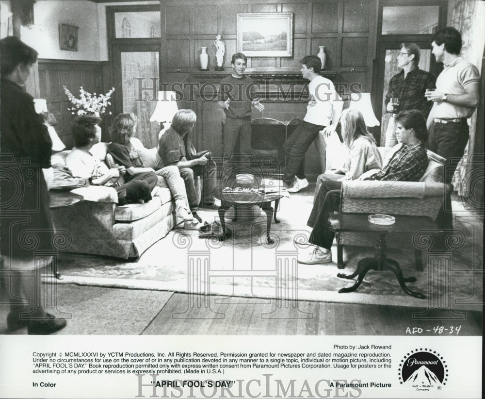 1986 Press Photo Foreman, Rohner, Goodrich, Nomad &amp; O&#39;Neal In &quot;April Fool&#39;s Day&quot; - Historic Images