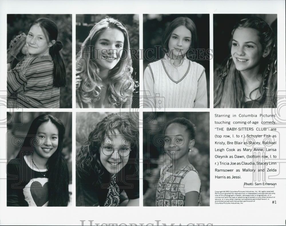 1995 Press Photo S. Fisk, B. Blair, R. Cook, L. Oleynik &quot;The Baby-Sitters Club&quot; - Historic Images