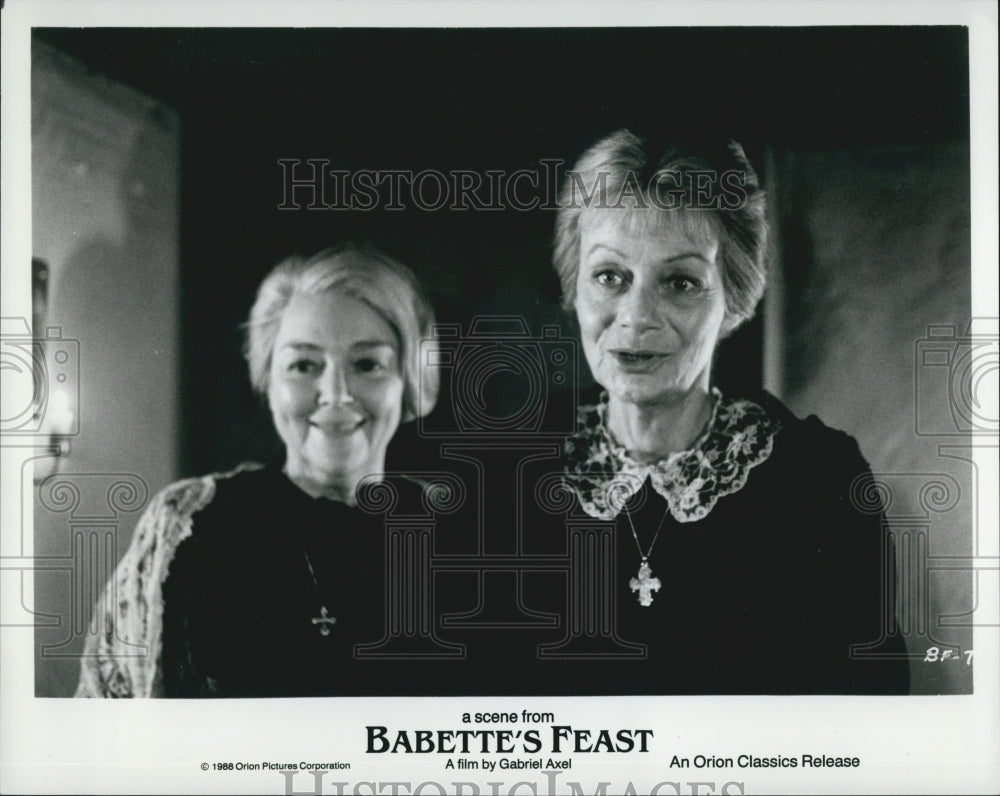 1988 Press Photo Bodil Kjer, Birgitte Federspiel &quot;Babette&#39;s Feast&quot; - Historic Images