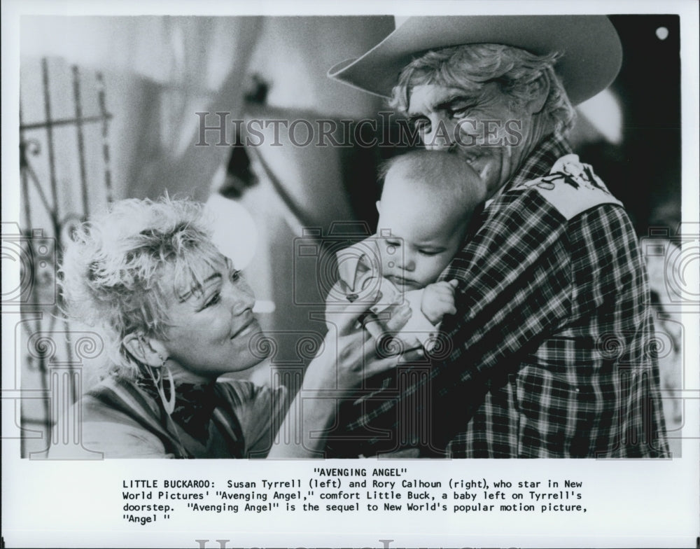 1985 Press Photo Susan Tyrrell, Rory Calhoun "Avenging Angel" - Historic Images
