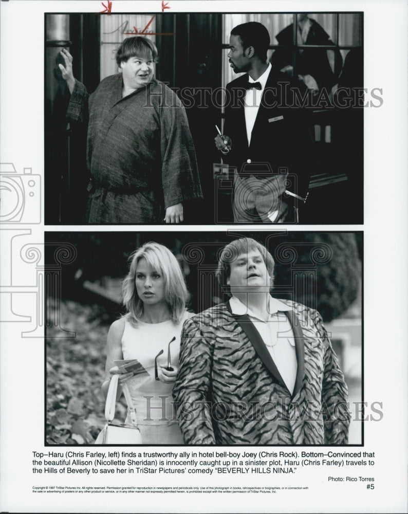 1997  Press Photo Chris Farley & Cast in "Beverly Hills Ninja" - Historic Images
