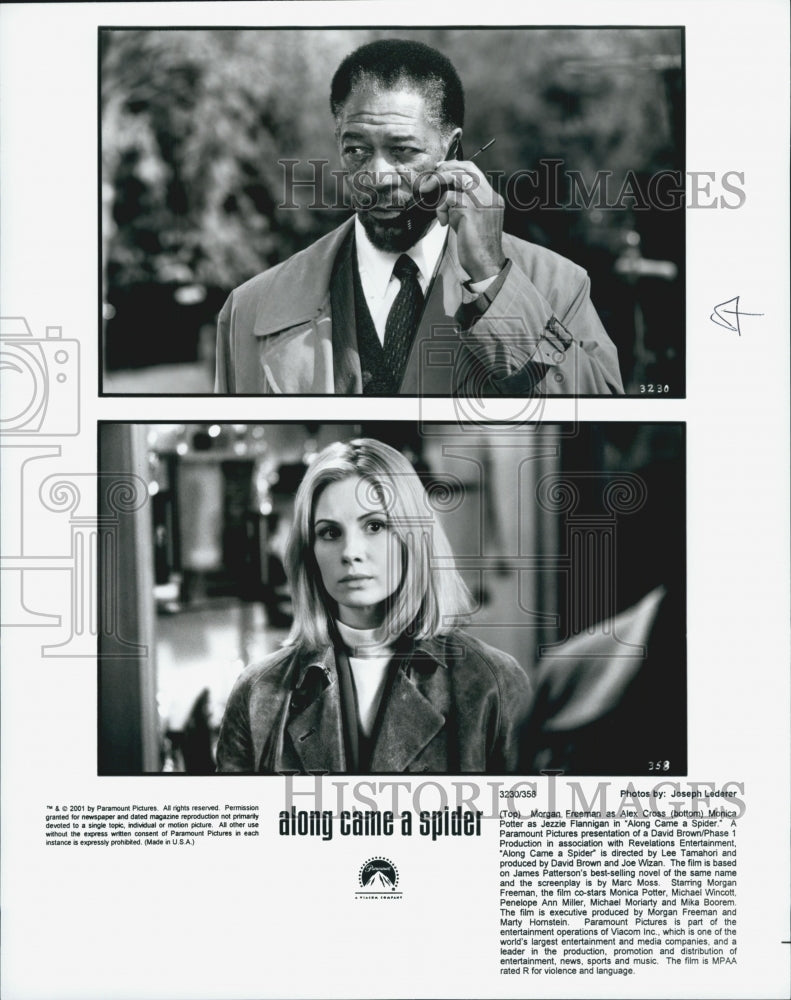 2001 Press Photo Morgan Freeman And Monica Potter In Film "Along Came A Spider" - Historic Images