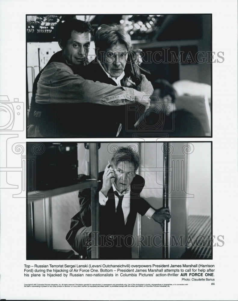 1997 Press Photo Levani Outchaneichvili & Harrison Ford in "Air Force One" - Historic Images