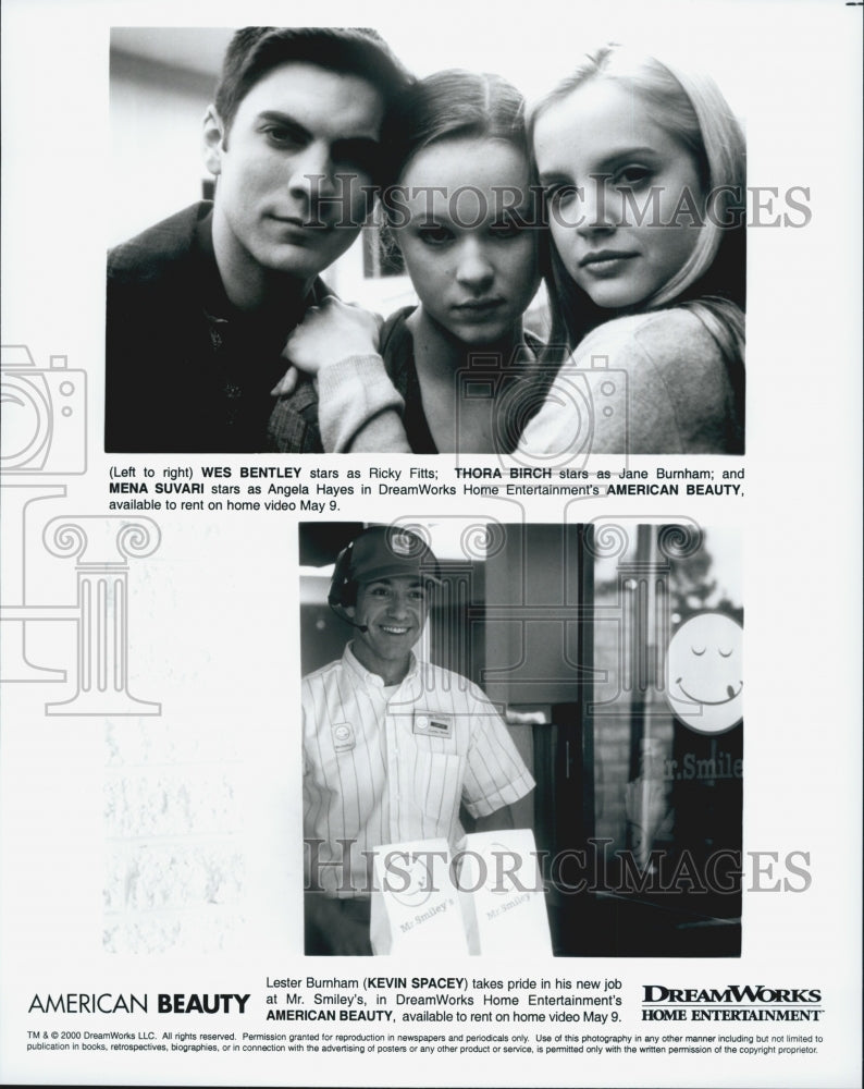 2000 Press Photo Bentley, Birch, Suvari And Spacey In &quot;American Beauty&quot; - Historic Images