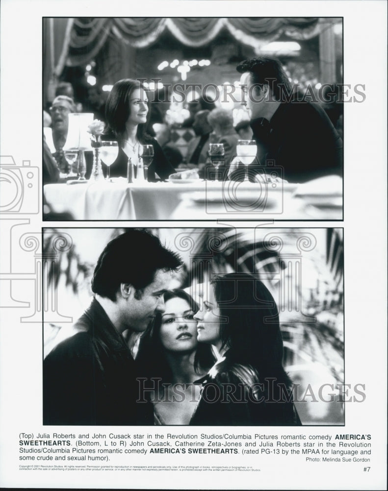 2001 Press Photo Roberts, Zeta-Jones And Cusack Star In &quot;America&#39;s Sweethearts&quot; - Historic Images