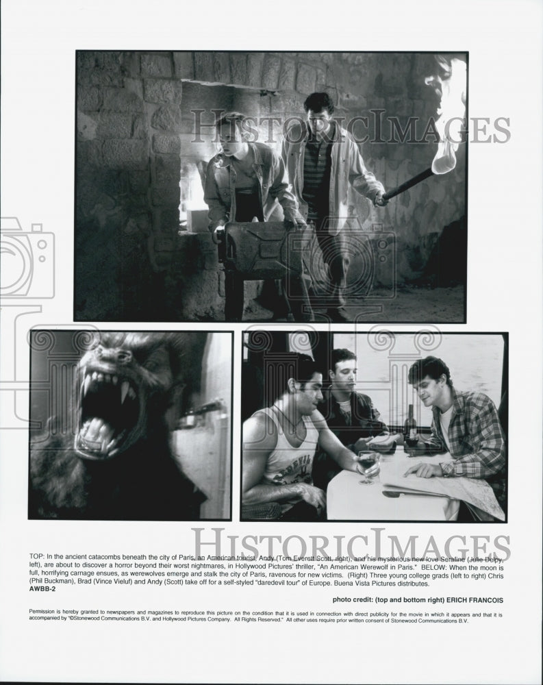 1997 Press Photo Tom Everett Scott, Julie Delpy &quot;An American Werewolf in Paris&quot; - Historic Images