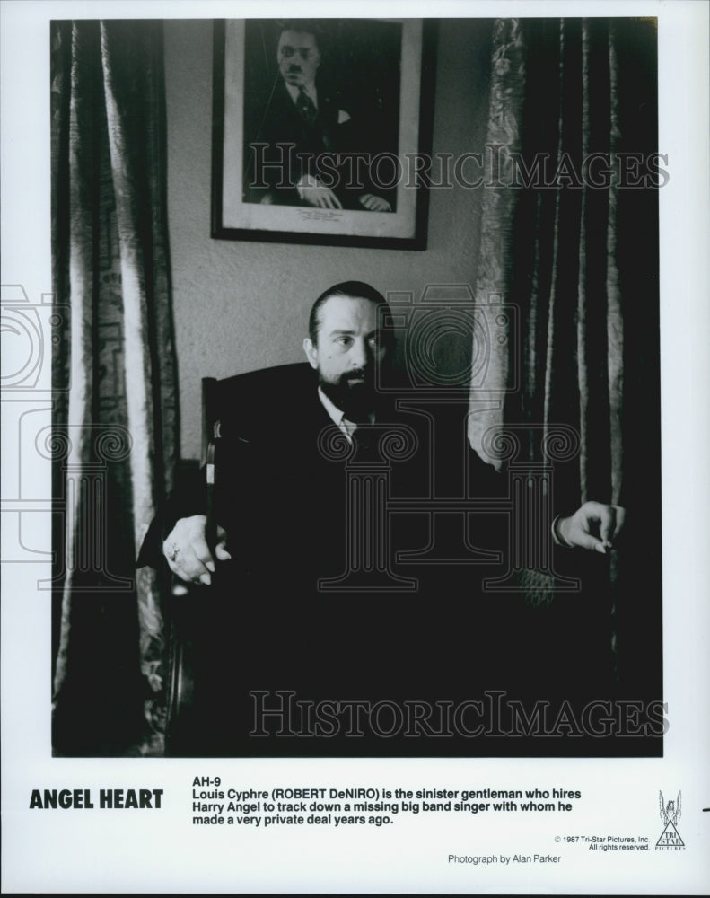 1987 Press Photo Actor Robert DeNiro in &quot;Angel Heart&quot; Film - Historic Images