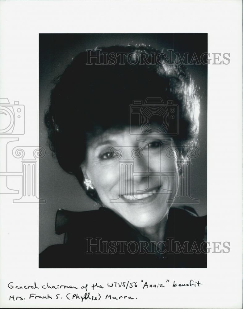 1982 Press Photo "Annie" Chairman of WTVS/56 benefit Mrs Phyllis Marra - Historic Images