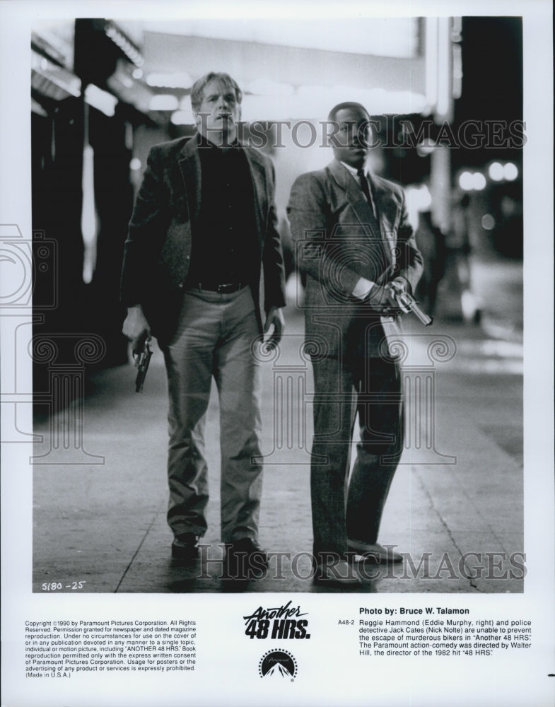 1990 Press Photo Actor Nick Nolte, Eddie Murphy in "Another 48 Hrs." Film - Historic Images